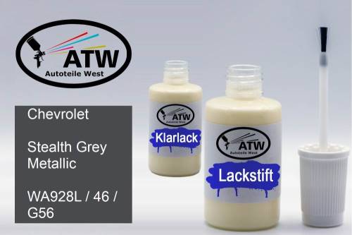 Chevrolet, Stealth Grey Metallic, WA928L / 46 / G56: 20ml Lackstift + 20ml Klarlack - Set, von ATW Autoteile West.